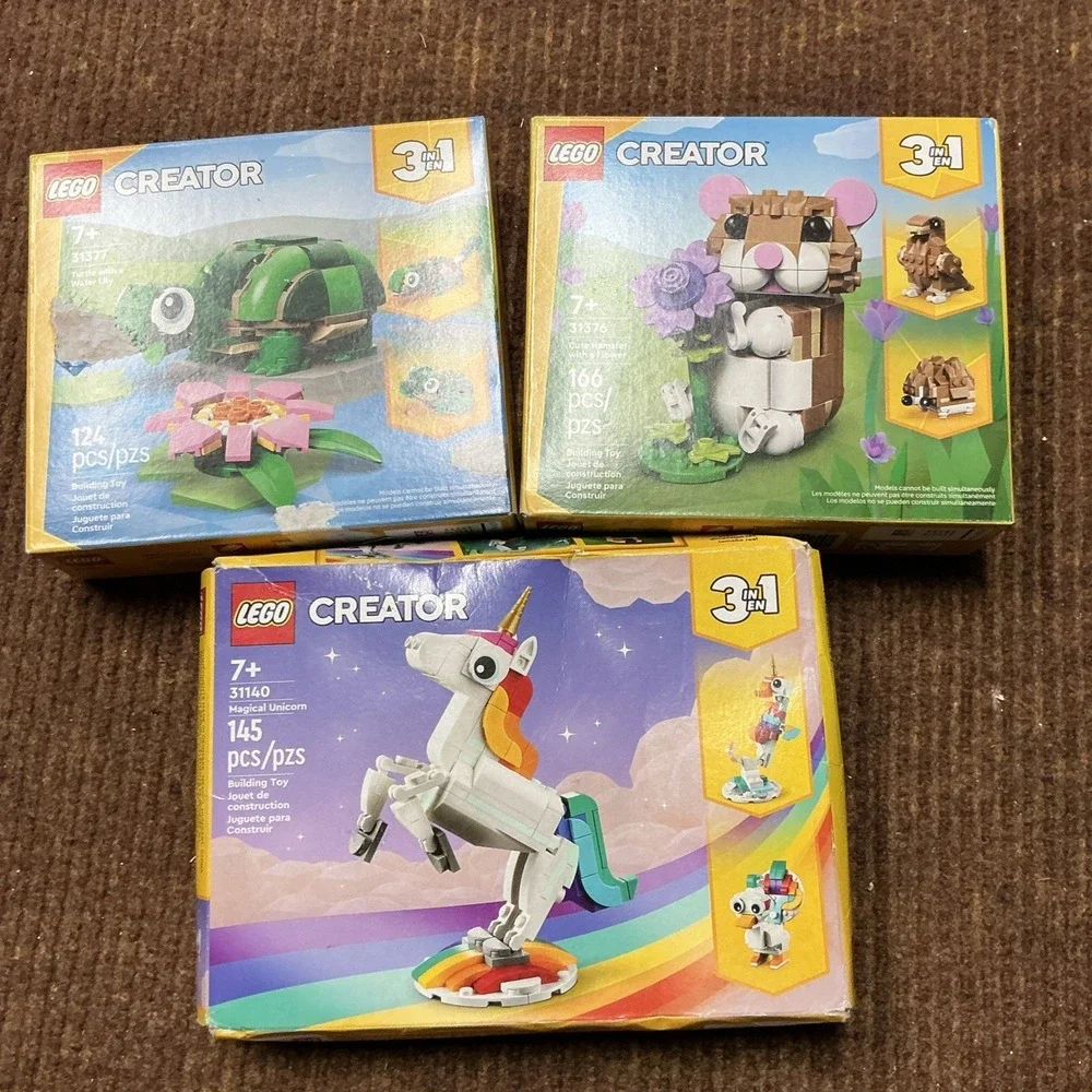 LEGO CREATOR: Magical Unicorn (31140), Turtle 31377, Cute Hamster 31376 Set Of 3